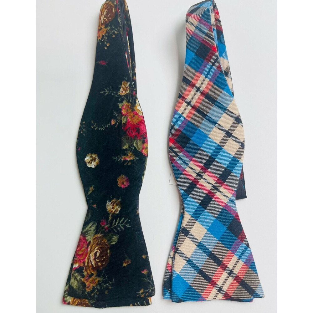 Lot of 2 SKINNY TIE MADNESS Floral black / Checkered Blue, (Red and Gray), New